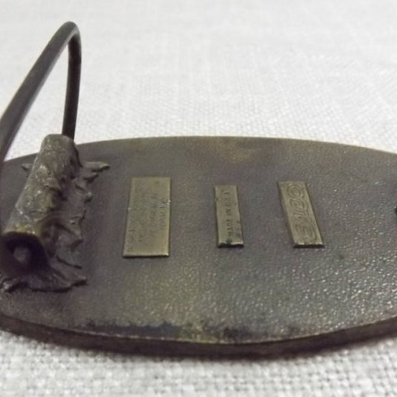 Vintage Esco Distressed Brass Oval Belt Buckle - Picture 3 of 8